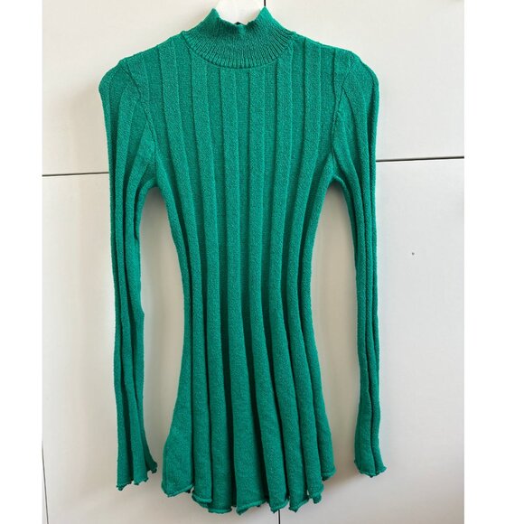 ✨ SALE✨ Free People Troy Sweater Tunic Mini Dress Vivid Green Knit - Picture 4 of 6